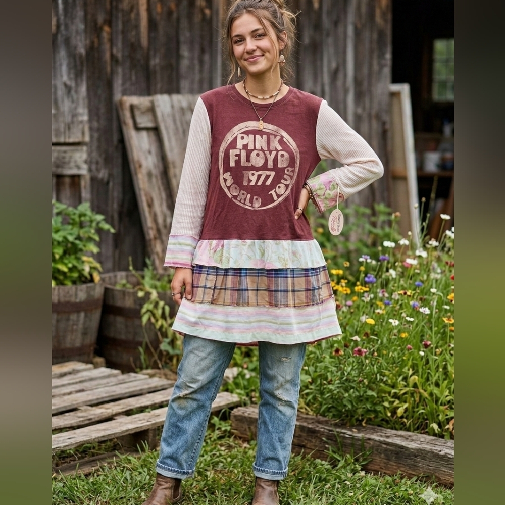 Upcycled Pink Floys Tunic - Picture 1 of 3